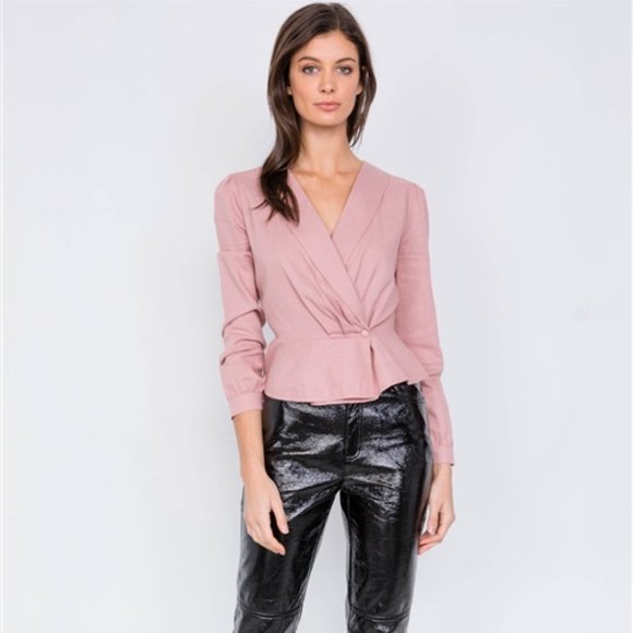 Willa Pink Peplum Button Top - Picture 2 of 6